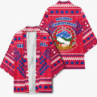 Nepal Christmas Kimono with Red-Blue Design, National Emblem, and Snowflake Motif - Wonder Print Shop