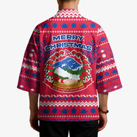 Nepal Christmas Kimono with Red-Blue Design, National Emblem, and Snowflake Motif - Wonder Print Shop