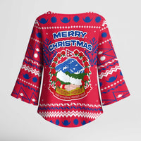 Nepal Christmas Kimono Sleeve Blouse with Red-Blue Design, National Emblem, and Snowflake Motif - Wonder Print Shop