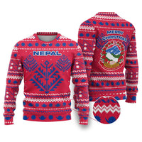 Nepal Christmas Ugly Christmas Sweater with Red-Blue Design, National Emblem, and Snowflake Motif - Wonder Print Shop