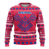 Nepal Christmas Ugly Christmas Sweater with Red-Blue Design, National Emblem, and Snowflake Motif - Wonder Print Shop