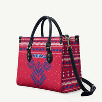 Nepal Christmas Leather Bag with Red-Blue Design, National Emblem, and Snowflake Motif - Wonder Print Shop