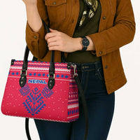 Nepal Christmas Leather Bag with Red-Blue Design, National Emblem, and Snowflake Motif - Wonder Print Shop