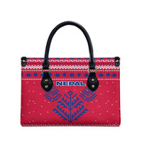 Nepal Christmas Leather Bag with Red-Blue Design, National Emblem, and Snowflake Motif - Wonder Print Shop