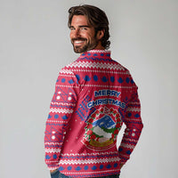 Nepal Christmas Long Sleeve Polo Shirt with Red-Blue Design, National Emblem, and Snowflake Motif - Wonder Print Shop