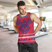 Nepal Christmas Men Tank Top with Red-Blue Design, National Emblem, and Snowflake Motif - Wonder Print Shop