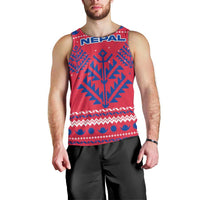 Nepal Christmas Men Tank Top with Red-Blue Design, National Emblem, and Snowflake Motif - Wonder Print Shop