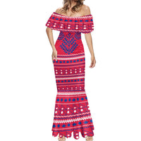 Nepal Christmas Mermaid Dress with Red-Blue Design, National Emblem, and Snowflake Motif - Wonder Print Shop