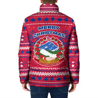 Nepal Christmas Padded Jacket with Red-Blue Design, National Emblem, and Snowflake Motif - Wonder Print Shop