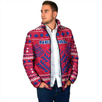 Nepal Christmas Padded Jacket with Red-Blue Design, National Emblem, and Snowflake Motif - Wonder Print Shop