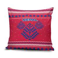 Nepal Christmas Pillow Cover with Red-Blue Design, National Emblem, and Snowflake Motif - Wonder Print Shop