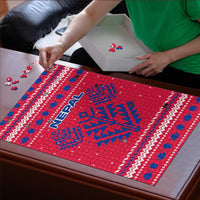 Nepal Christmas Puzzle with Red-Blue Design, National Emblem, and Snowflake Motif - Wonder Print Shop