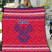 Nepal Christmas Quilt with Red-Blue Design, National Emblem, and Snowflake Motif - Wonder Print Shop