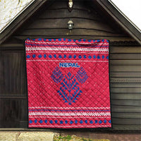 Nepal Christmas Quilt with Red-Blue Design, National Emblem, and Snowflake Motif - Wonder Print Shop