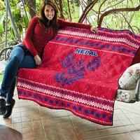 Nepal Christmas Quilt with Red-Blue Design, National Emblem, and Snowflake Motif - Wonder Print Shop