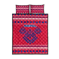 Nepal Christmas Quilt Bed Set with Red-Blue Design, National Emblem, and Snowflake Motif - Wonder Print Shop
