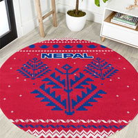 Nepal Christmas Round Carpet with Red-Blue Design, National Emblem, and Snowflake Motif - Wonder Print Shop