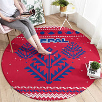 Nepal Christmas Round Carpet with Red-Blue Design, National Emblem, and Snowflake Motif - Wonder Print Shop