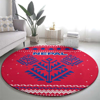 Nepal Christmas Round Carpet with Red-Blue Design, National Emblem, and Snowflake Motif - Wonder Print Shop