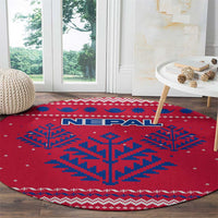 Nepal Christmas Round Carpet with Red-Blue Design, National Emblem, and Snowflake Motif - Wonder Print Shop
