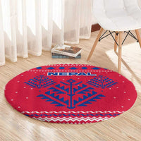 Nepal Christmas Round Carpet with Red-Blue Design, National Emblem, and Snowflake Motif - Wonder Print Shop