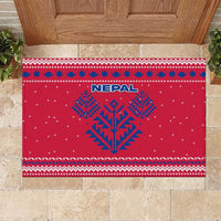Nepal Christmas Rubber Doormat with Red-Blue Design, National Emblem, and Snowflake Motif - Wonder Print Shop