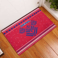 Nepal Christmas Rubber Doormat with Red-Blue Design, National Emblem, and Snowflake Motif - Wonder Print Shop