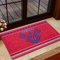 Nepal Christmas Rubber Doormat with Red-Blue Design, National Emblem, and Snowflake Motif - Wonder Print Shop