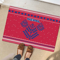 Nepal Christmas Rubber Doormat with Red-Blue Design, National Emblem, and Snowflake Motif - Wonder Print Shop