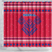 Nepal Christmas Shower Curtain with Red-Blue Design, National Emblem, and Snowflake Motif - Wonder Print Shop