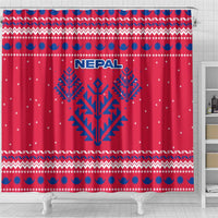 Nepal Christmas Shower Curtain with Red-Blue Design, National Emblem, and Snowflake Motif - Wonder Print Shop
