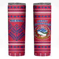 Nepal Christmas Skinny Tumbler with Red-Blue Design, National Emblem, and Snowflake Motif - Wonder Print Shop