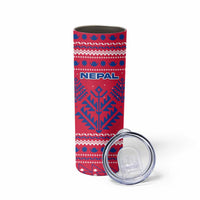 Nepal Christmas Skinny Tumbler with Red-Blue Design, National Emblem, and Snowflake Motif - Wonder Print Shop