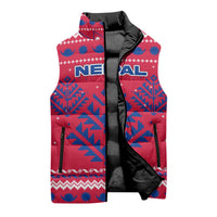 Nepal Christmas Sleeveless Puffer Jacket with Red-Blue Design, National Emblem, and Snowflake Motif - Wonder Print Shop