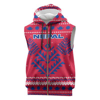 Nepal Christmas Sleeveless Zip Hoodie with Red-Blue Design, National Emblem, and Snowflake Motif - Wonder Print Shop