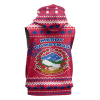 Nepal Christmas Sleeveless Zip Hoodie with Red-Blue Design, National Emblem, and Snowflake Motif - Wonder Print Shop