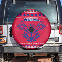 Nepal Christmas Spare Tire Cover with Red-Blue Design, National Emblem, and Snowflake Motif - Wonder Print Shop