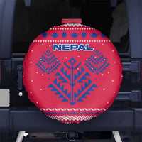 Nepal Christmas Spare Tire Cover with Red-Blue Design, National Emblem, and Snowflake Motif - Wonder Print Shop
