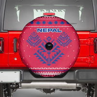 Nepal Christmas Spare Tire Cover with Red-Blue Design, National Emblem, and Snowflake Motif - Wonder Print Shop