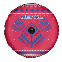 Nepal Christmas Spare Tire Cover with Red-Blue Design, National Emblem, and Snowflake Motif - Wonder Print Shop