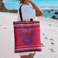 Nepal Christmas Tote Bag with Red-Blue Design, National Emblem, and Snowflake Motif - Wonder Print Shop