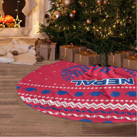 Nepal Christmas Tree Skirt with Red-Blue Design, National Emblem, and Snowflake Motif - Wonder Print Shop