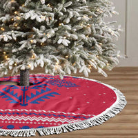 Nepal Christmas Tree Skirt with Red-Blue Design, National Emblem, and Snowflake Motif - Wonder Print Shop