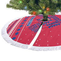Nepal Christmas Tree Skirt with Red-Blue Design, National Emblem, and Snowflake Motif - Wonder Print Shop
