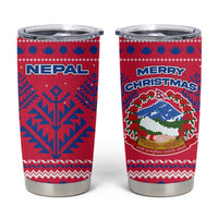 Nepal Christmas Tumbler Cup with Red-Blue Design, National Emblem, and Snowflake Motif - Wonder Print Shop