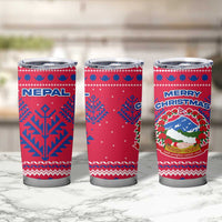 Nepal Christmas Tumbler Cup with Red-Blue Design, National Emblem, and Snowflake Motif - Wonder Print Shop