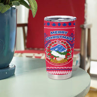 Nepal Christmas Tumbler Cup with Red-Blue Design, National Emblem, and Snowflake Motif - Wonder Print Shop