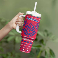 Nepal Christmas Tumbler With Handle with Red-Blue Design, National Emblem, and Snowflake Motif - Wonder Print Shop