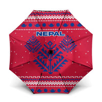 Nepal Christmas Umbrella with Red-Blue Design, National Emblem, and Snowflake Motif - Wonder Print Shop