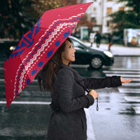 Nepal Christmas Umbrella with Red-Blue Design, National Emblem, and Snowflake Motif - Wonder Print Shop